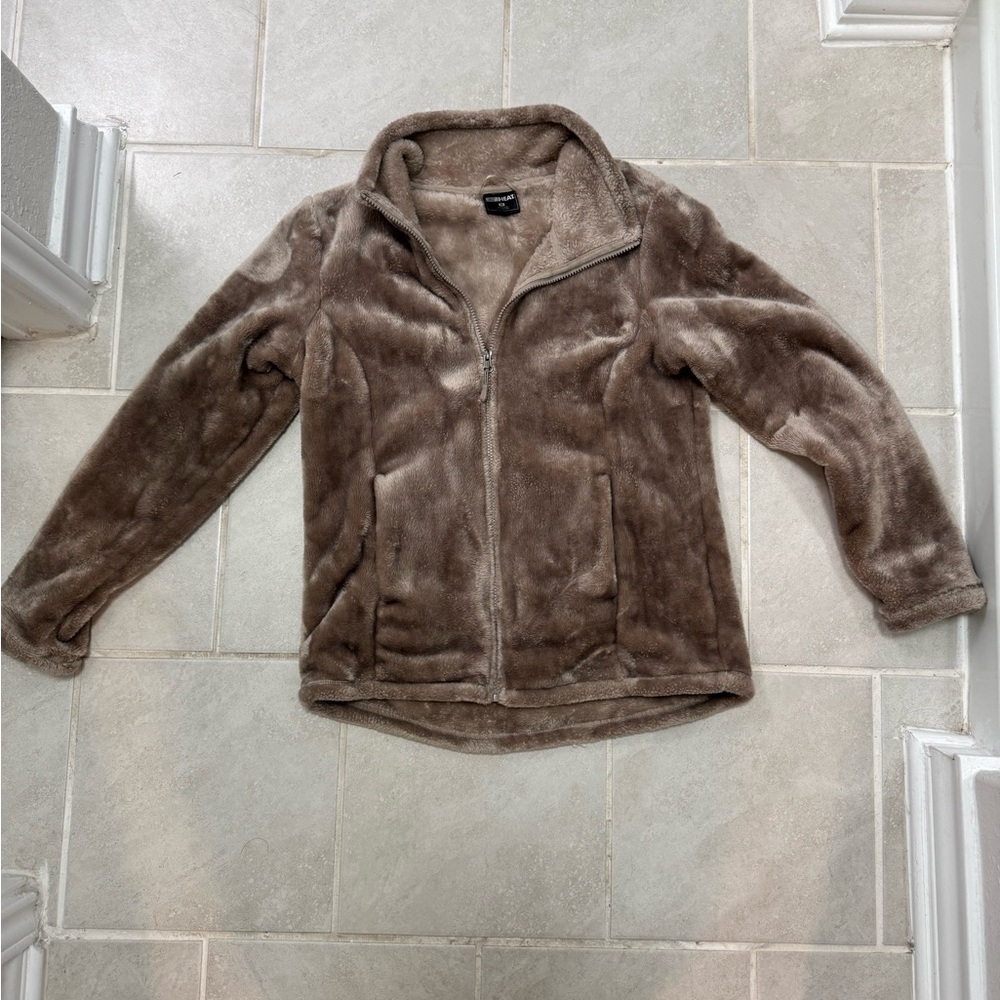 32 Degrees Plush Zip Fleece Jacket in Taupe